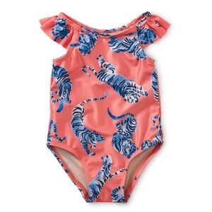 Tea Pink With Blue Tiger One Piece Swimsuit Size 2T